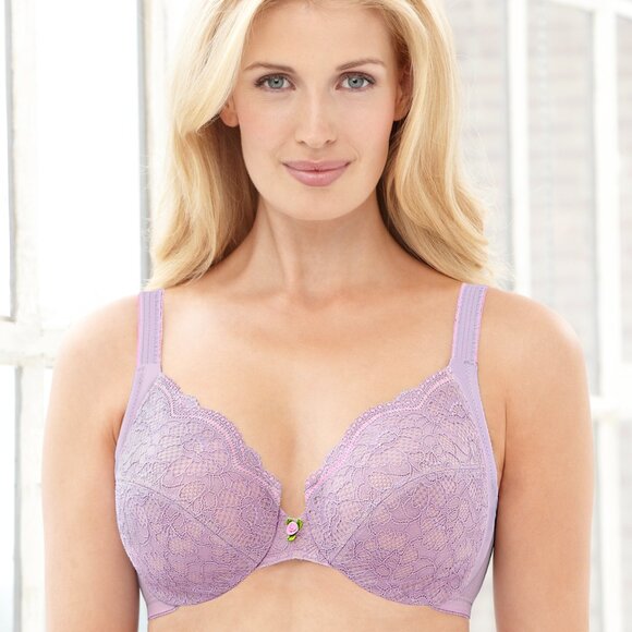 Glamorise 46F Wonderwire Lace Bra (Smooth-Sides-Too!) MAX-COMFORT Violet NEW - Picture 13 of 16
